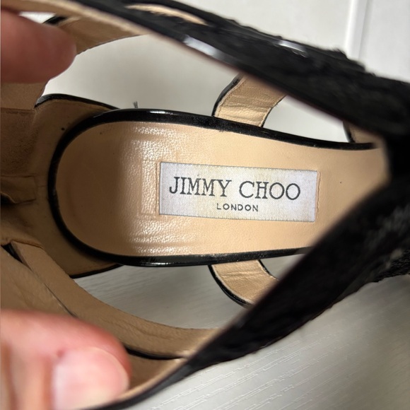 Jimmy Choo Black Strappy Lace Heels - Picture 10 of 11